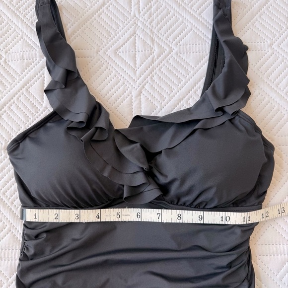 Lauren Ralph Lauren Ruffled V-Neck Tankini Swim Top Size Small In Black - Picture 6 of 8